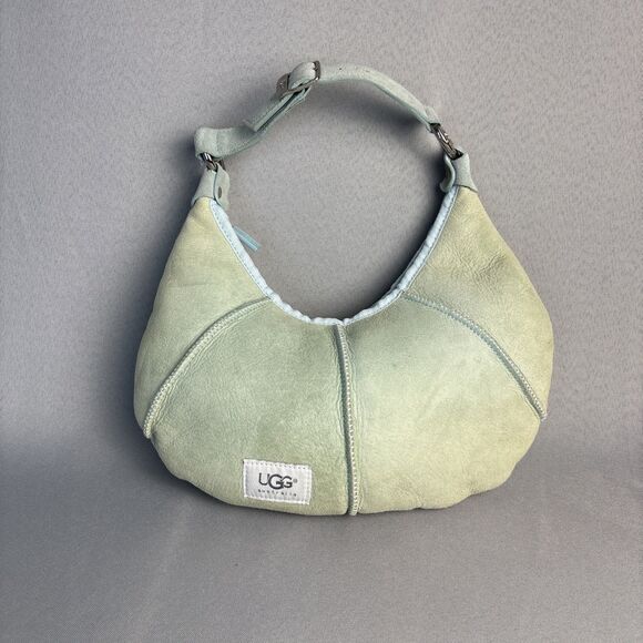 Blue Green Purse UGG Australia Handbag Suede Shearling Shoulder Bag Boho Malibu - Picture 6 of 15